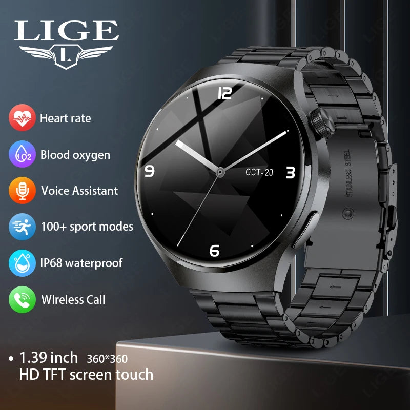 LIGE NFC Smartwatch For Men With GPS And Bluetooth Call
