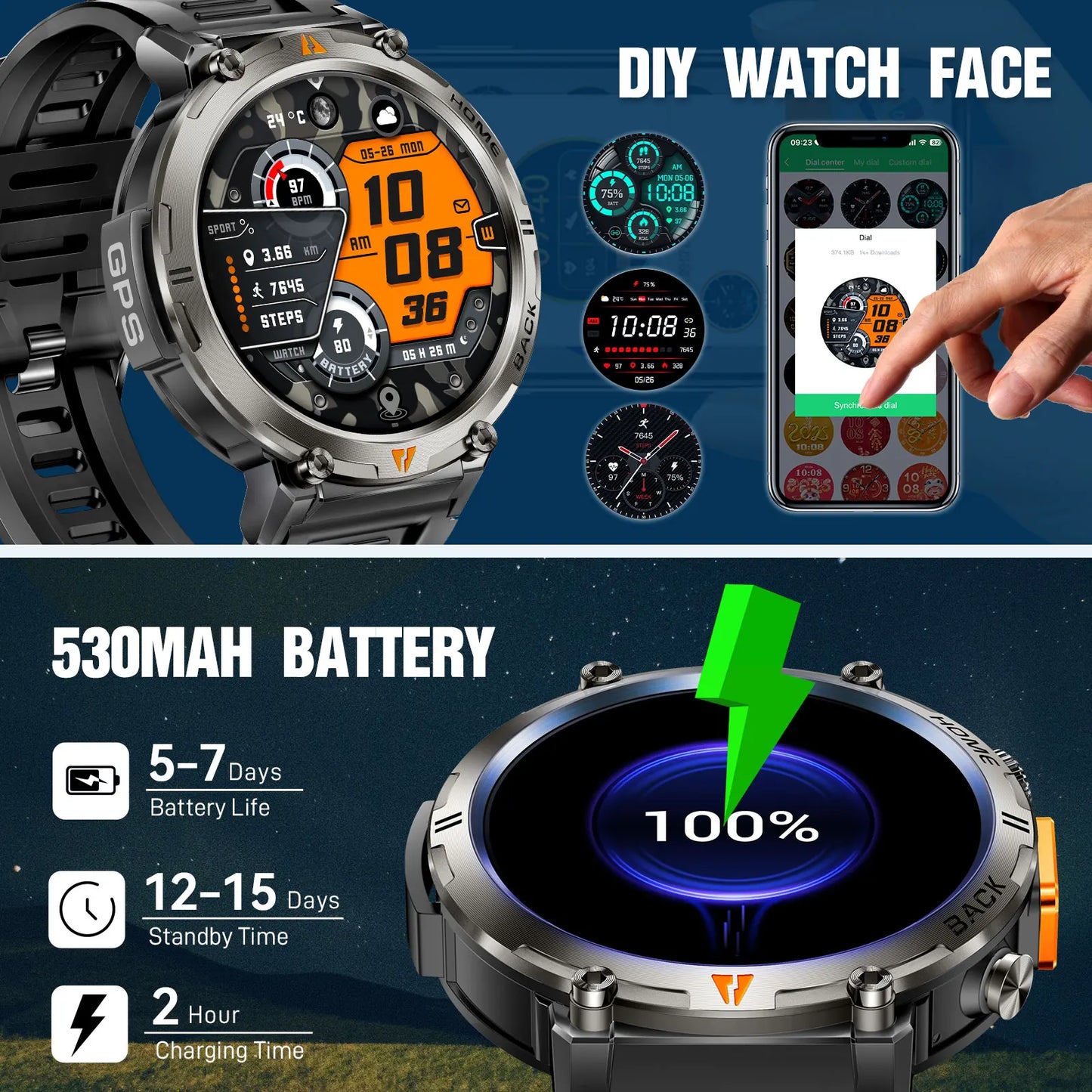 EIGIIS KE3 Smartwatch For Men With Health Monitor Heart Rate