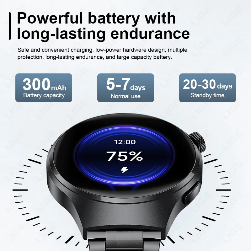 LIGE NFC Smartwatch For Men With GPS And Bluetooth Call