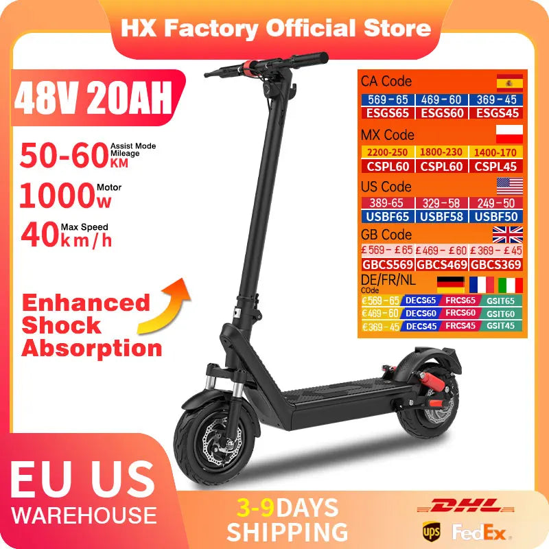 HX X9B Electric Scooter 1000W Foldable Commuter for Adults