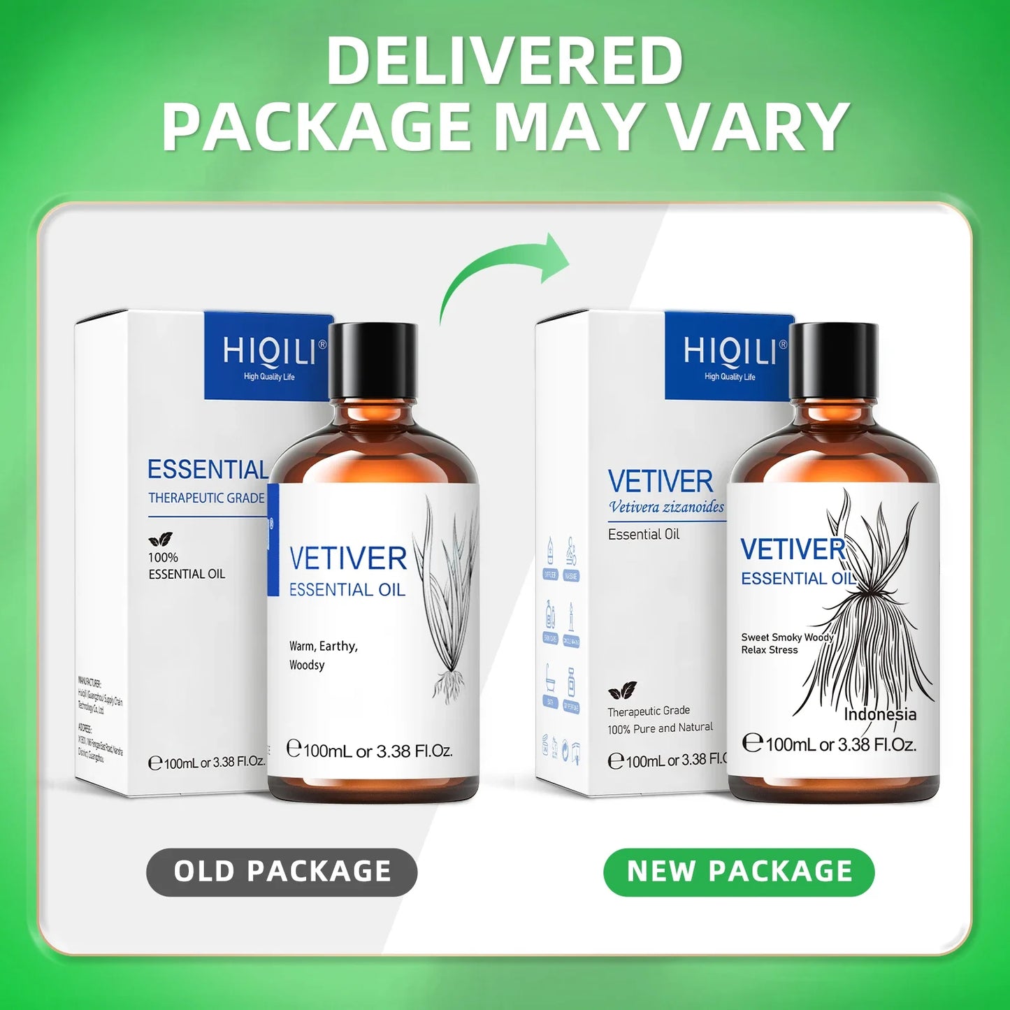 HIQILI Vetiver Essential Oil Pure Steam Distilled For Aromatherapy