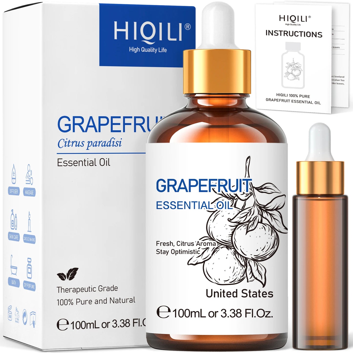 HIQILI Grapefruit Essential Oil for Aromatherapy and Diffusers