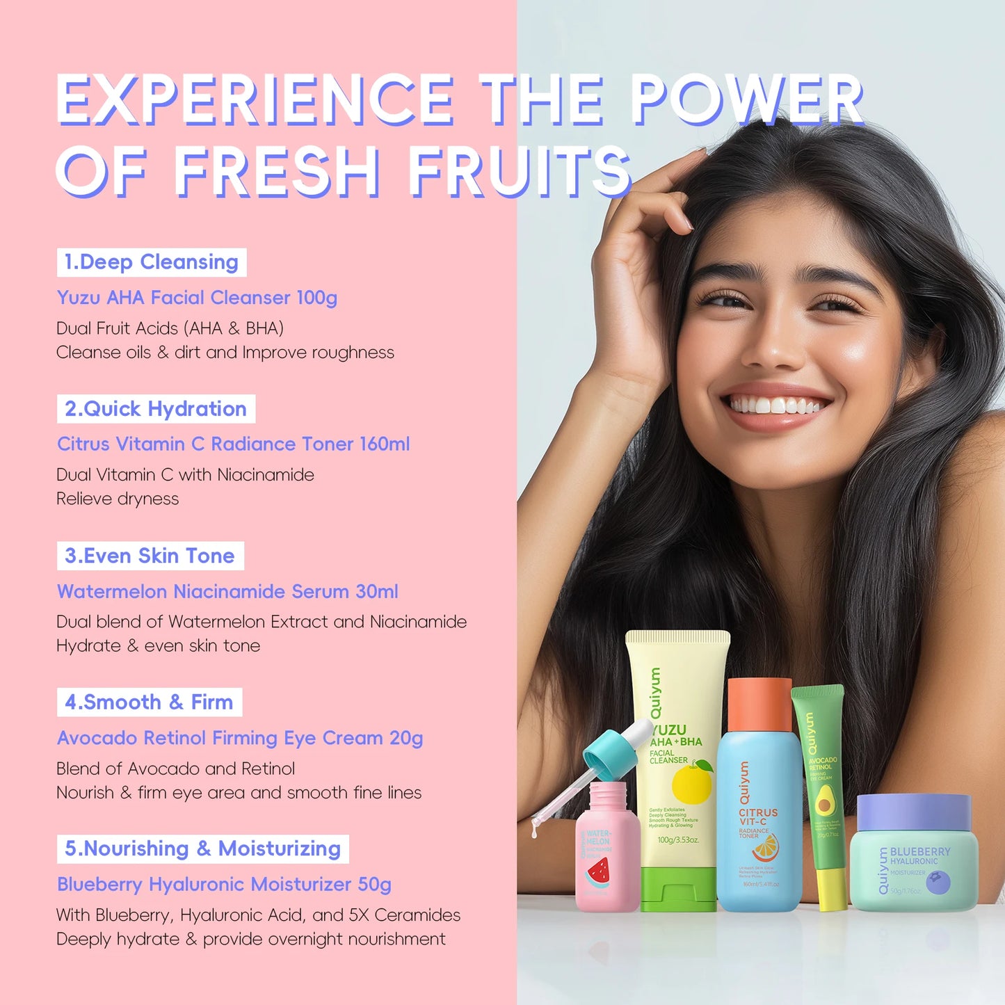 QUIYUM Fruit Fresh Collection 5-Piece Skincare Set Brightening Hydrating