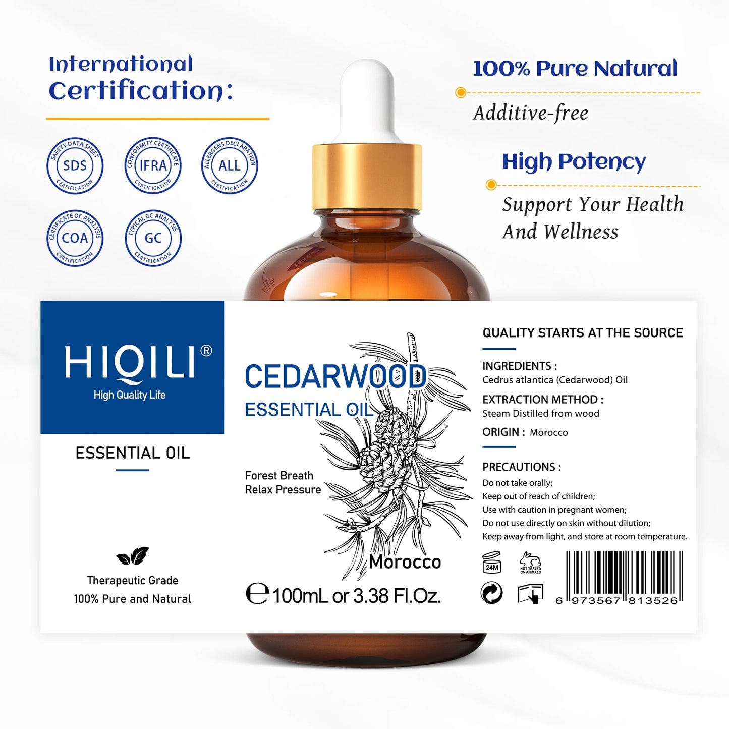 HIQILI Cedarwood Essential Oil Pure For Diffuser Humidifier Massage