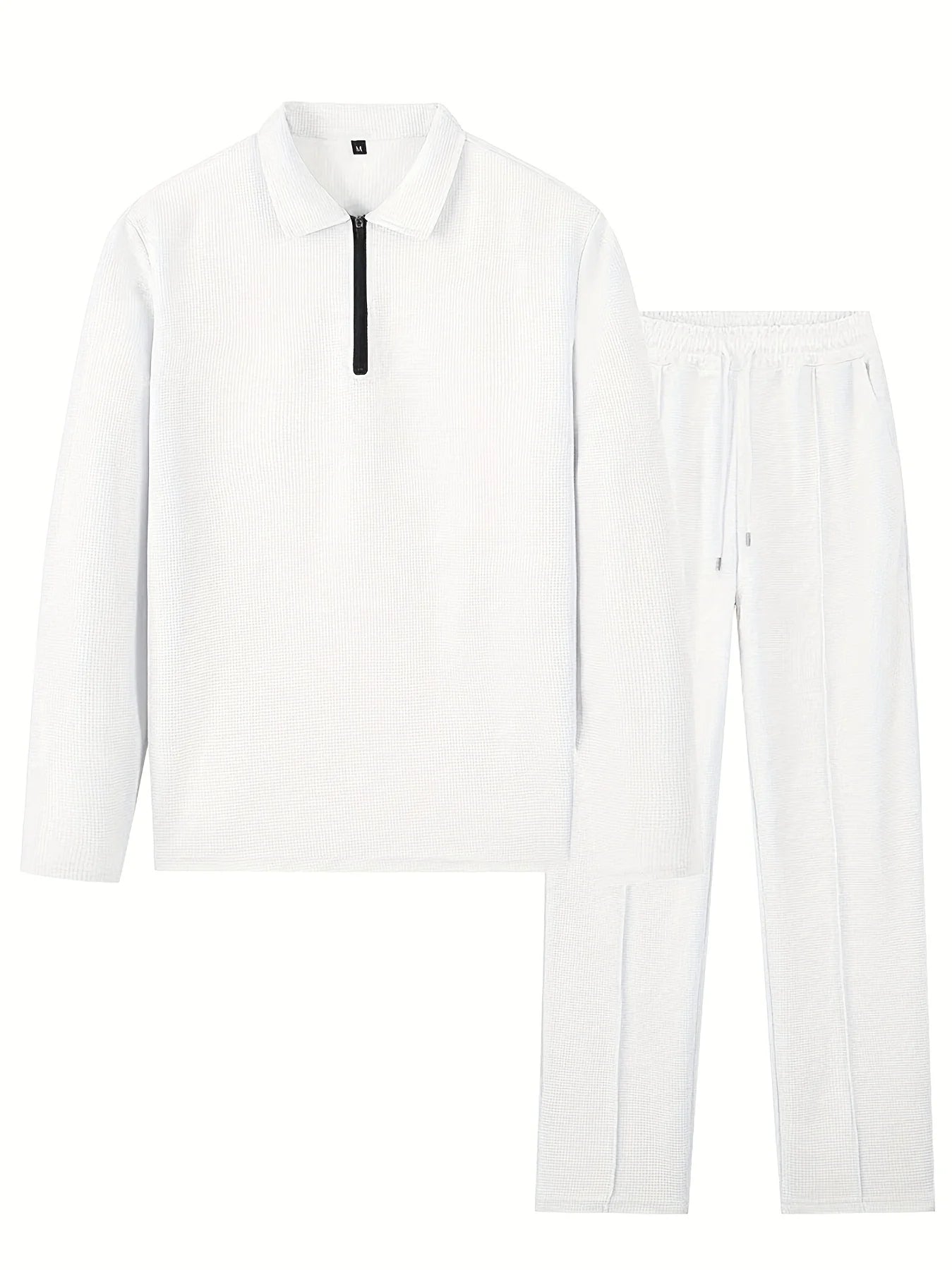 NONECN Men's Waffle Knit Long Sleeve Top and Pants Set