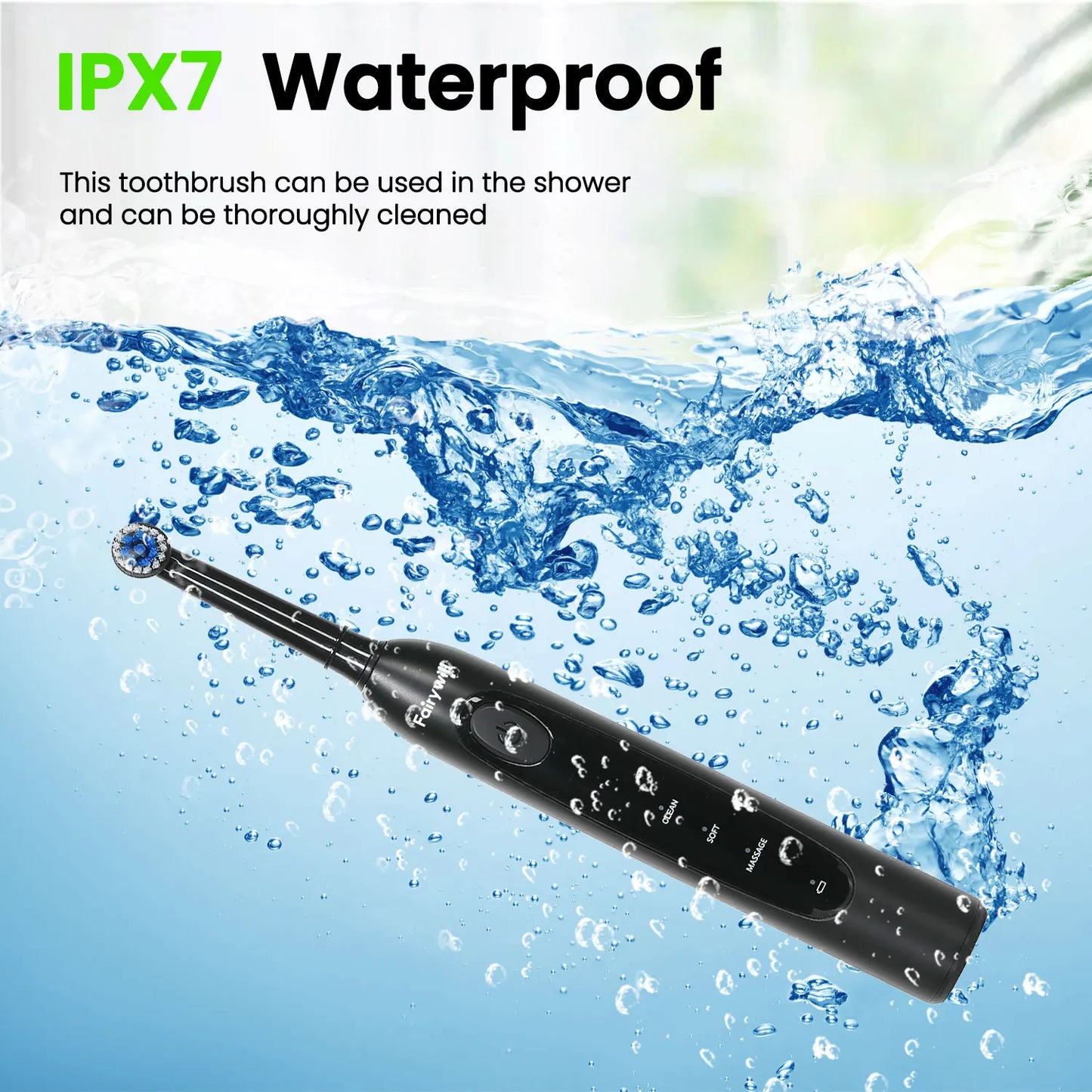 Fairywill T2233 Rechargeable Electric Toothbrush Sonic With 4 Replacement Heads