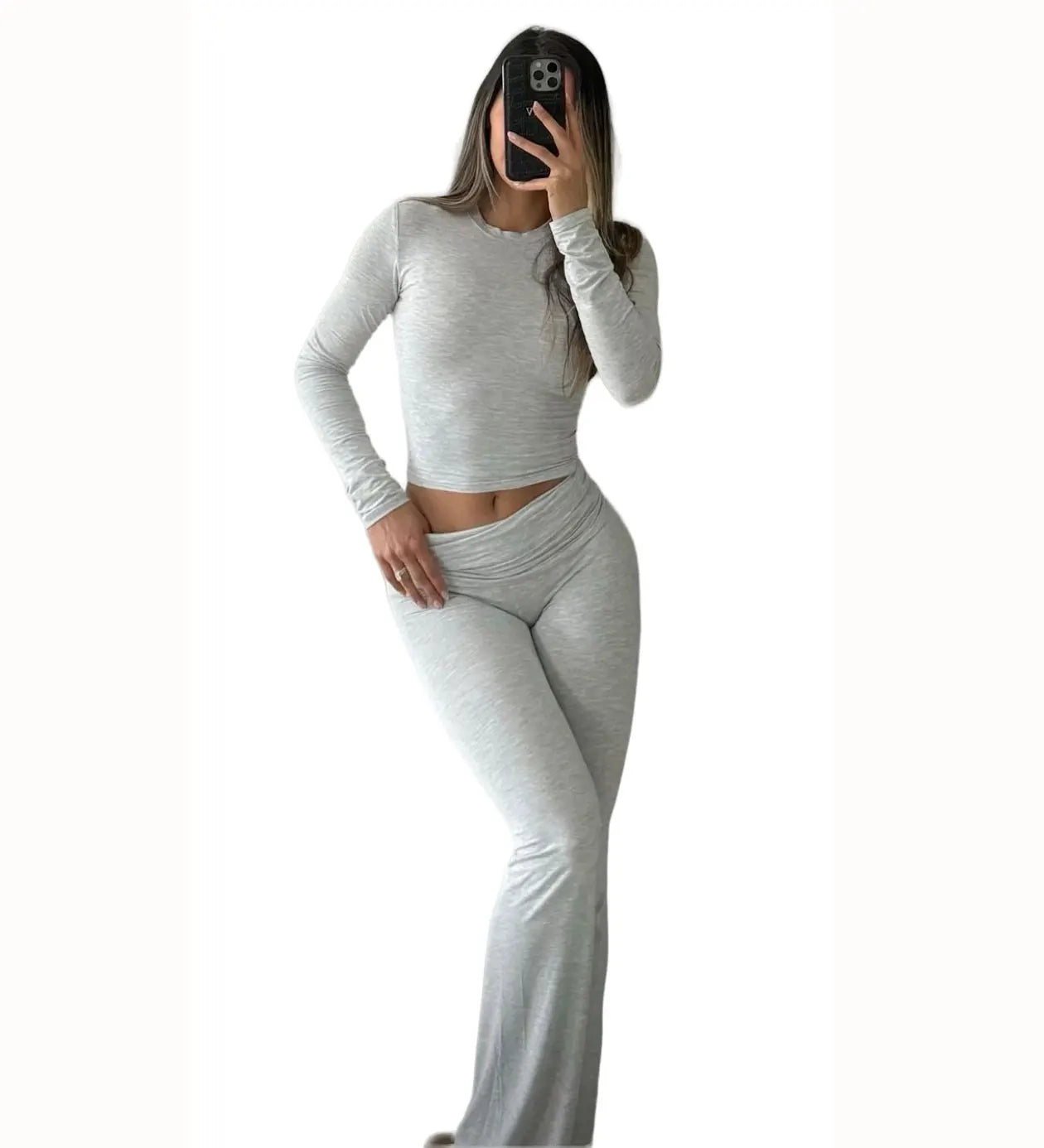 Women's Yoga Two-Piece Set Long-Sleeve Wide-Leg Activewear Ensemble