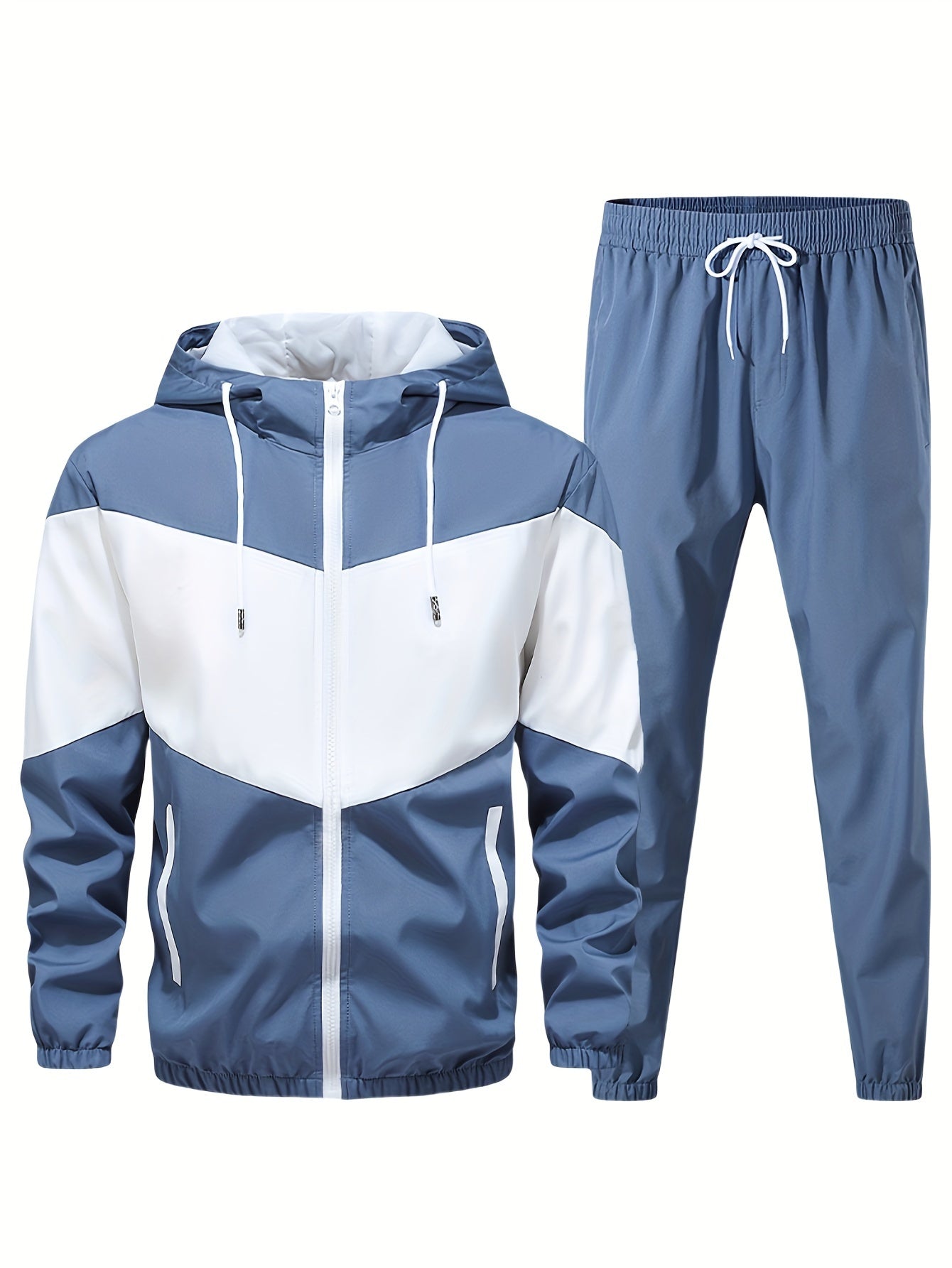 Men's Casual Two Piece Set Hooded Jacket With Drawstring Pants