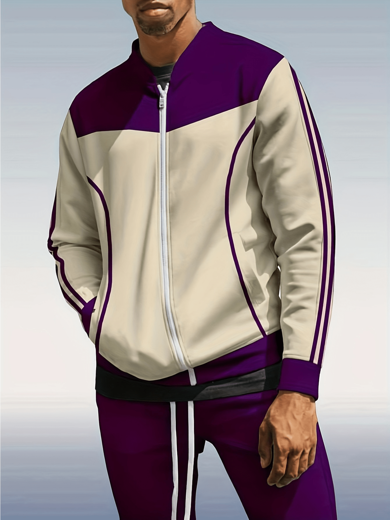 Men's Classic 2-Piece Casual Sports Suit Set Polyester Fabric