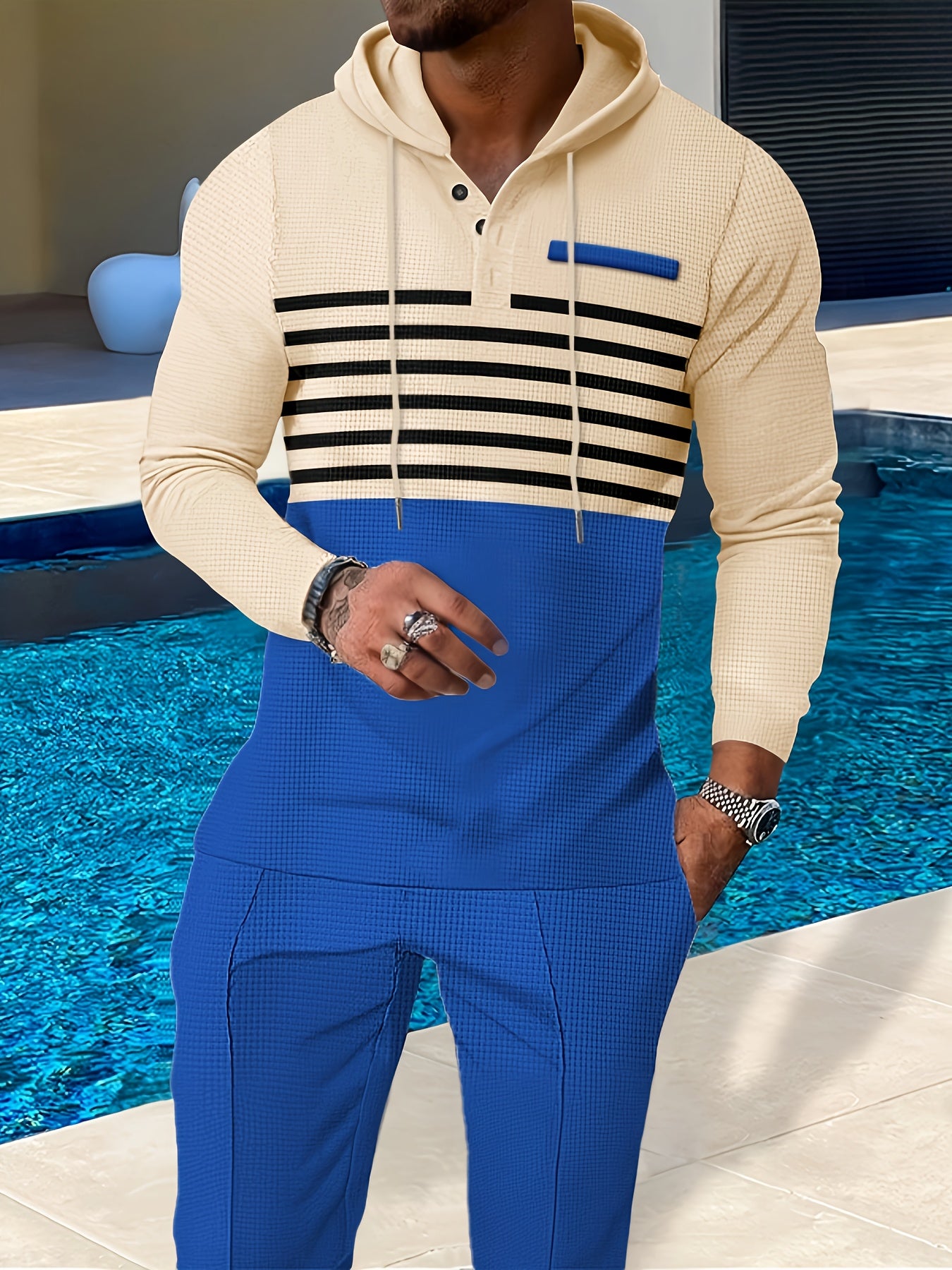 Men's Casual Color Block Hoodie And Long Pants Set