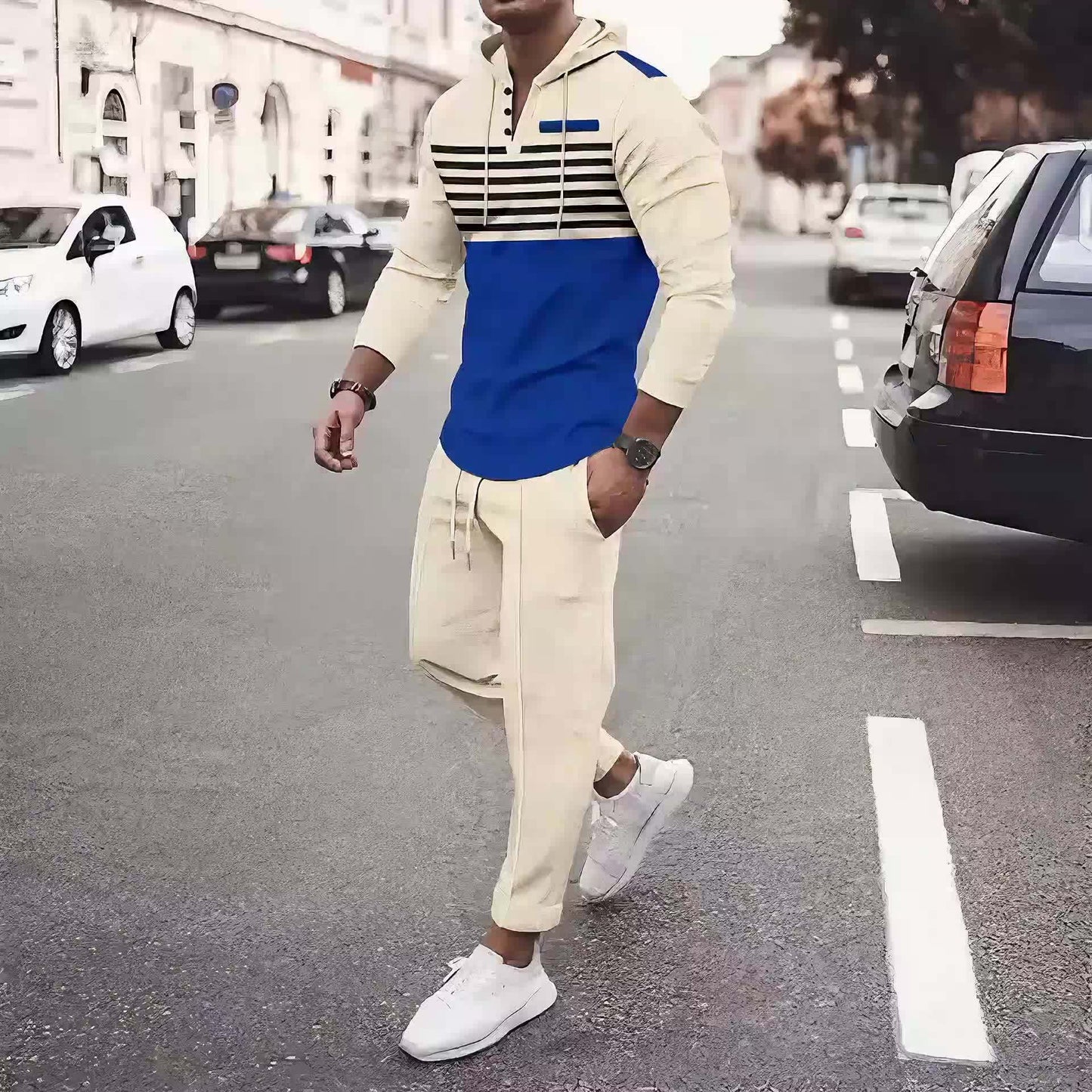 Men's Casual Color Block Hoodie And Long Pants Set