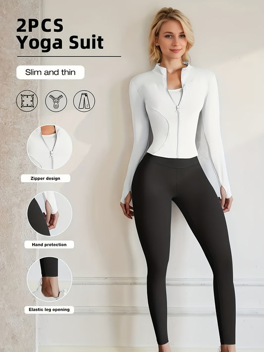 SOMOYA Women's Slim-Fit Zippered Athletic Jacket And Pants Set