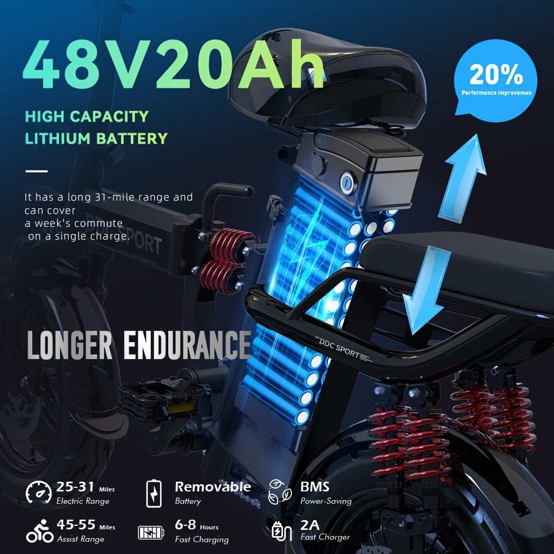 DDC SPORT Folding Electric Bike For Adults 48V 20Ah Battery