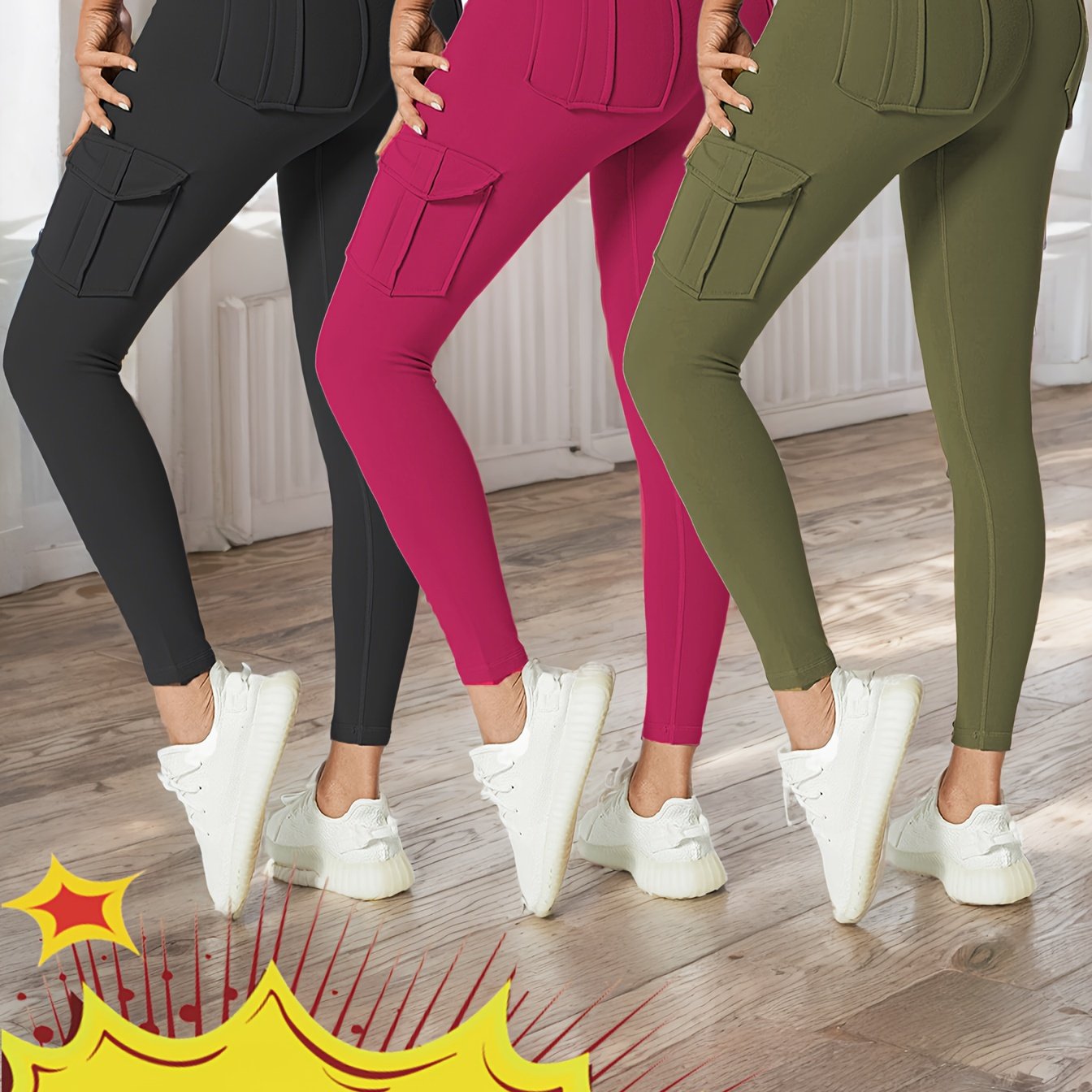 JEGGE High Waisted Yoga Leggings Set 3 Pack With Pockets