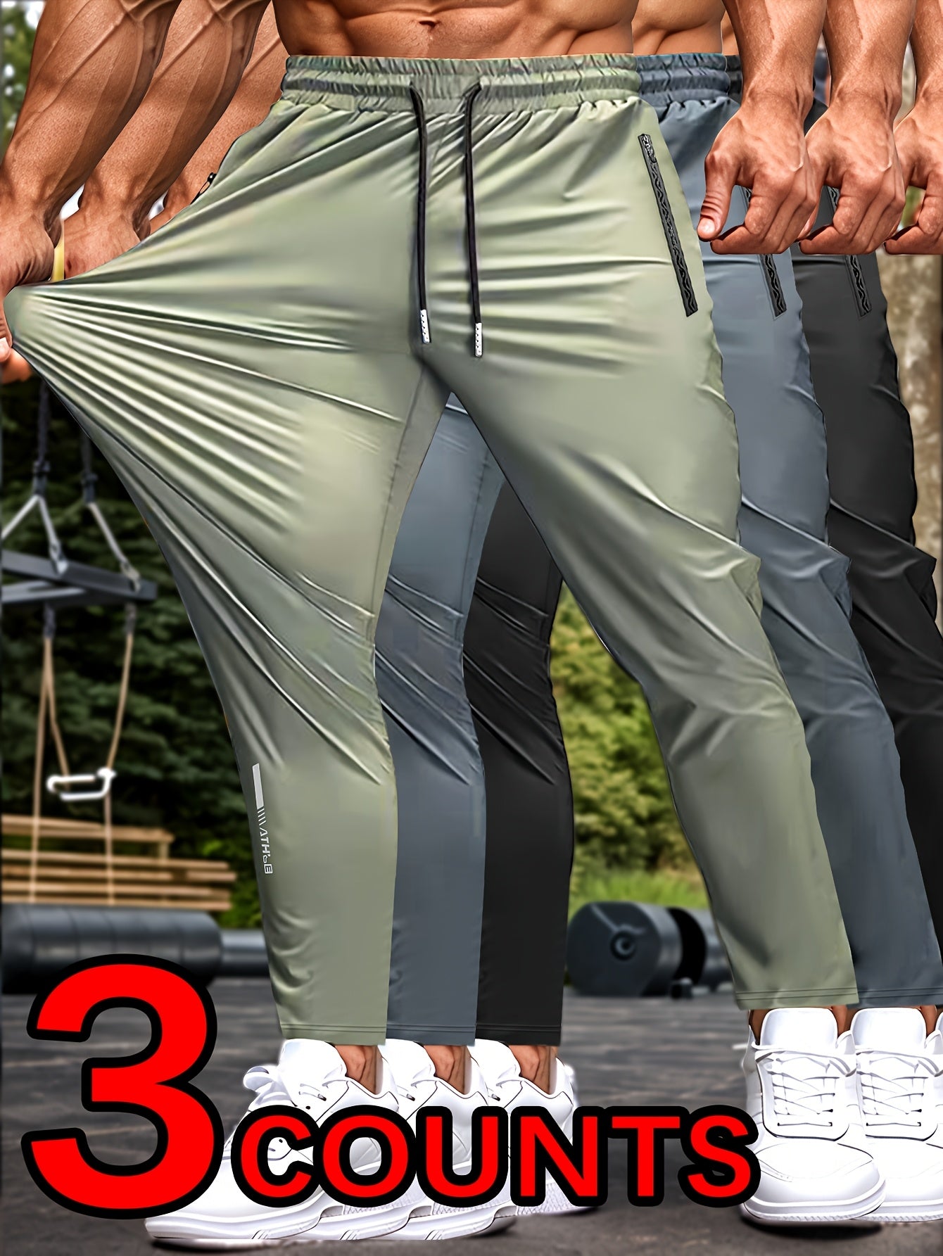 HIDKAT Men Set Breathable Stretch Pants With Zippered Pockets