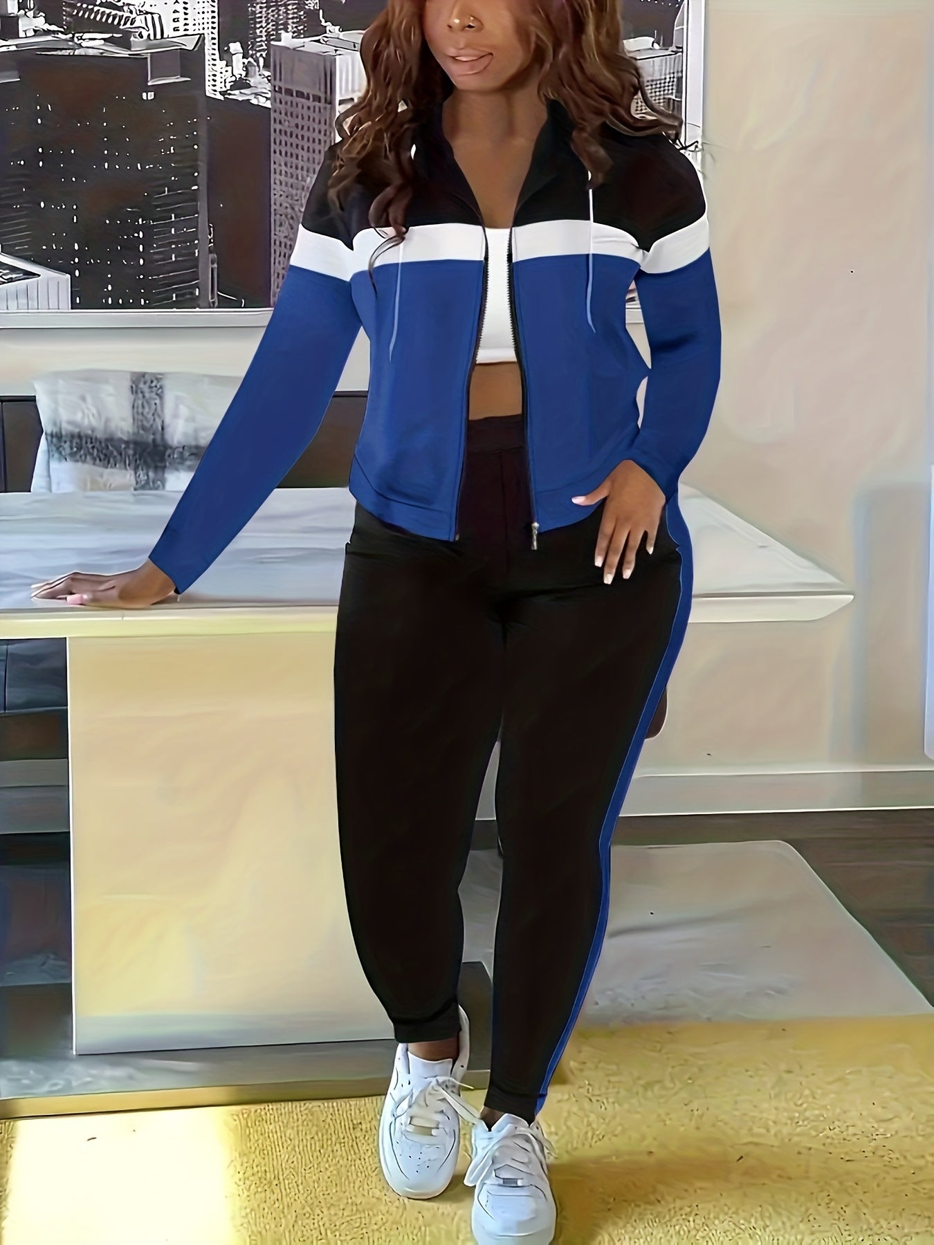 Two Piece Zip Up Tracksuit Set With Jogger Pants Women