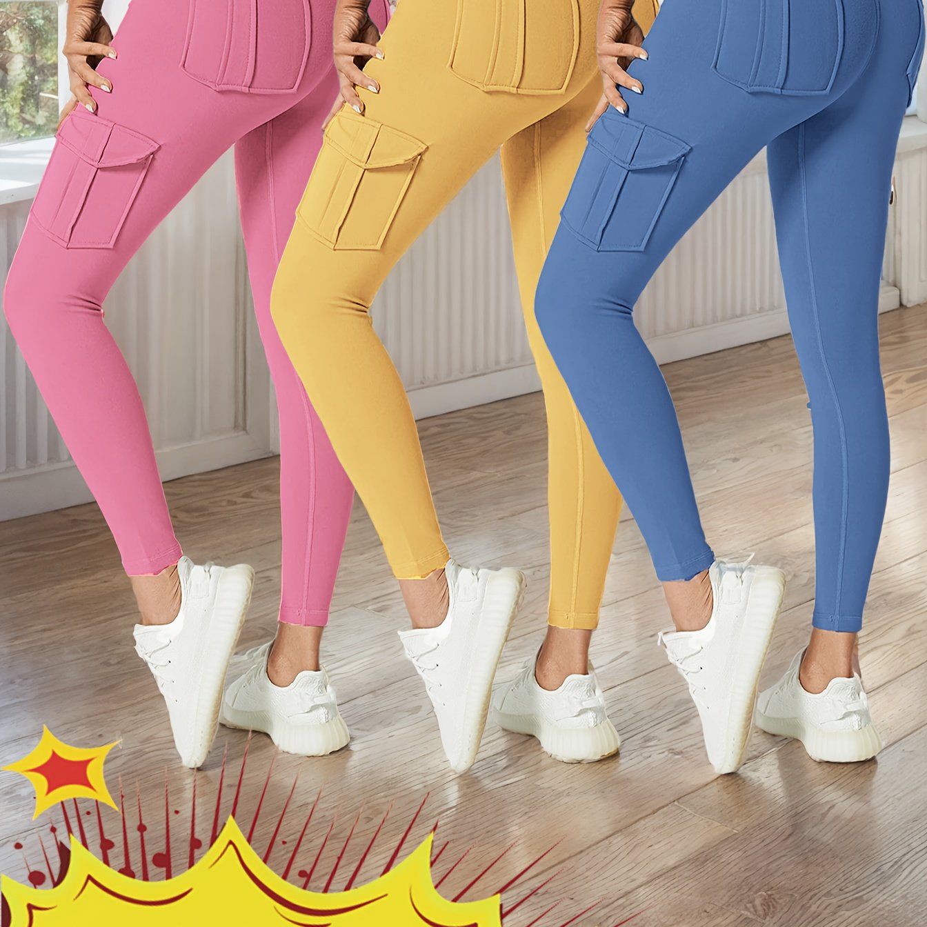 JEGGE High Waisted Yoga Leggings Set 3 Pack With Pockets