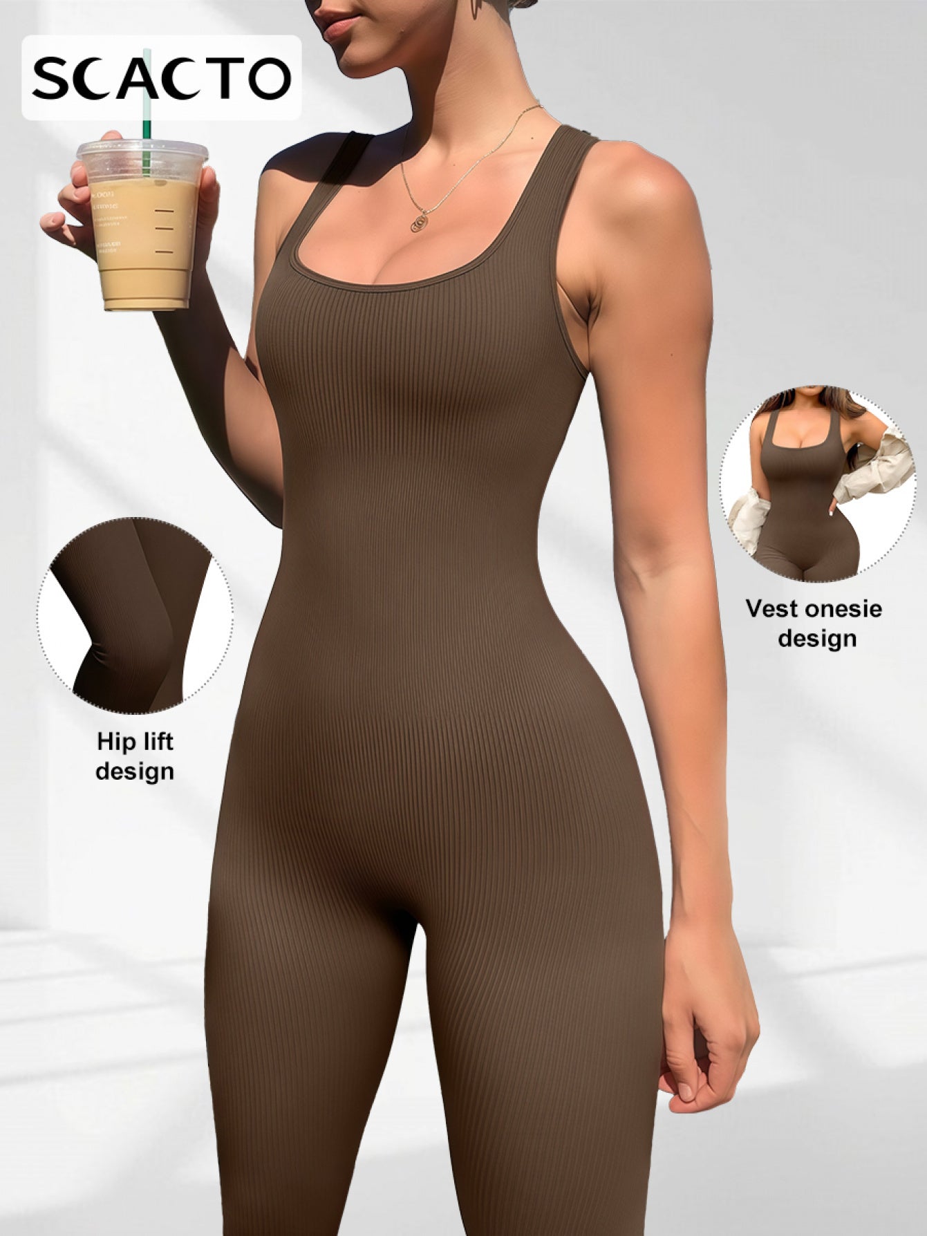 SCACTO Seamless Spandex Jumpsuit For Women High Elastic Workout Romper