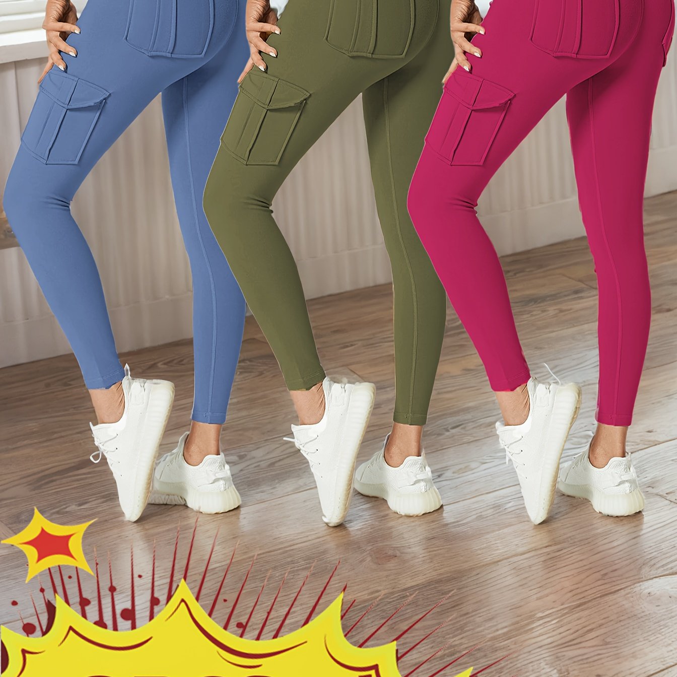 JEGGE High Waisted Yoga Leggings Set 3 Pack With Pockets