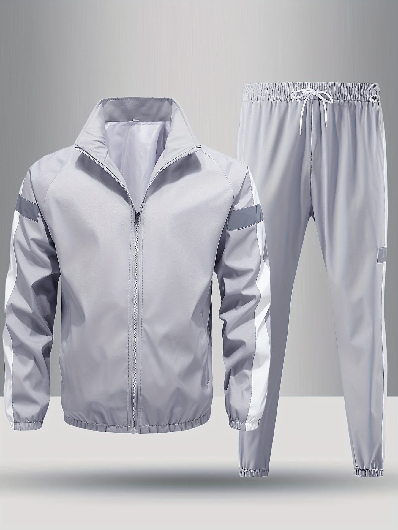 Men's Casual Sportswear Set Hooded Top Long Sleeve Striped Polyester