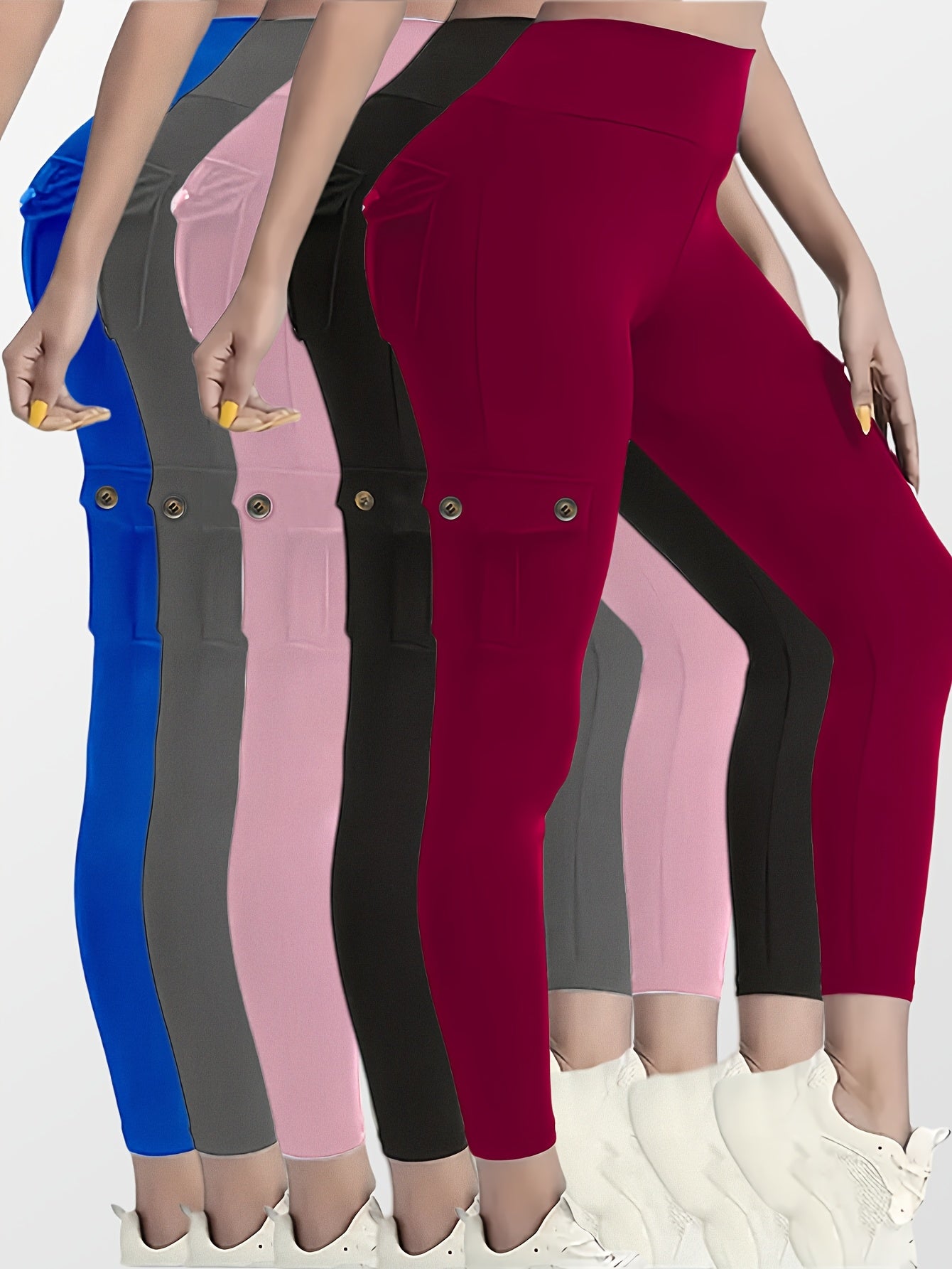 CQQNBV 5-Piece Set Womens High-Waisted Yoga Leggings With Belt Pockets