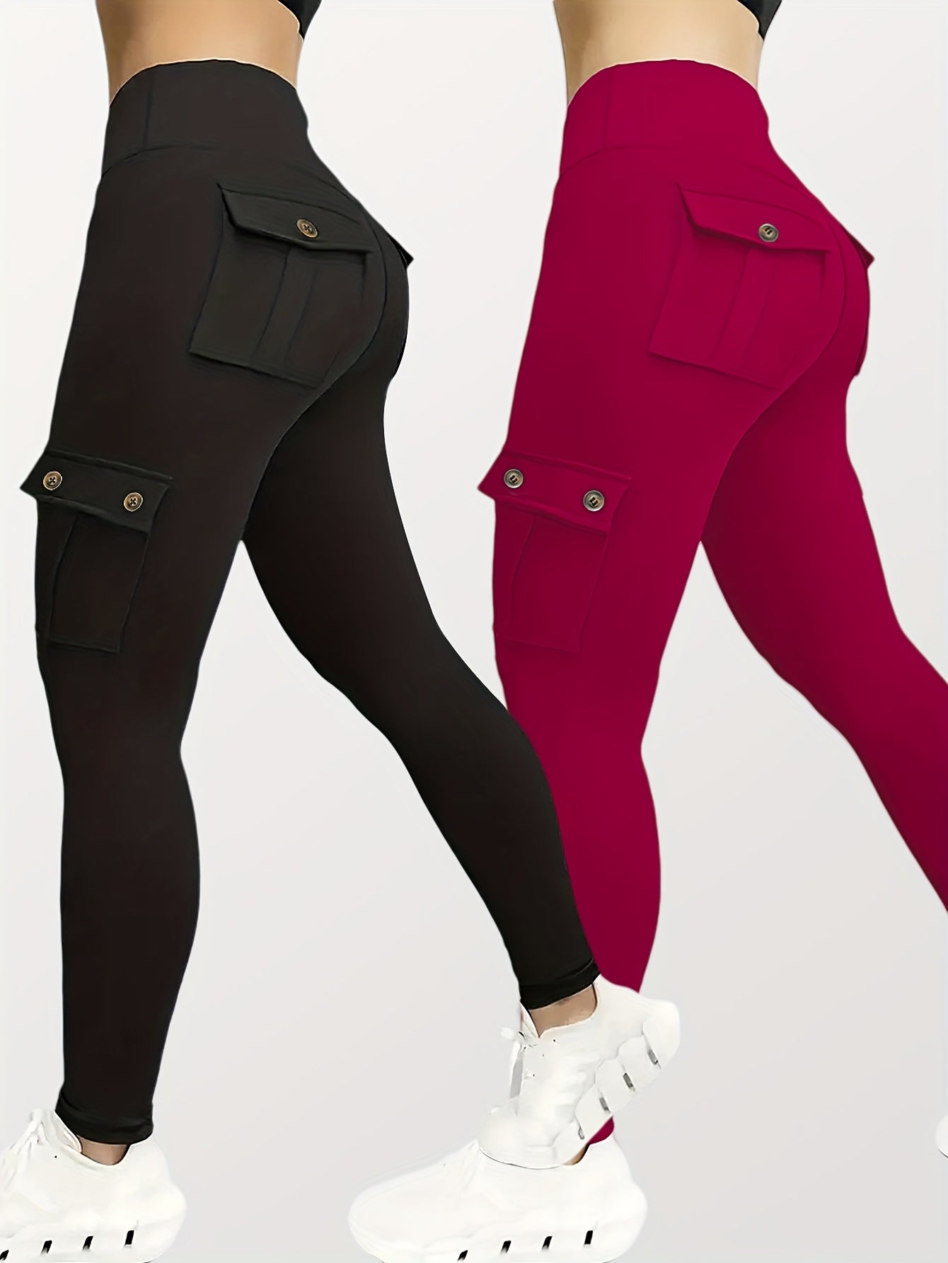 CQQNBV 5-Piece Set Womens High-Waisted Yoga Leggings With Belt Pockets