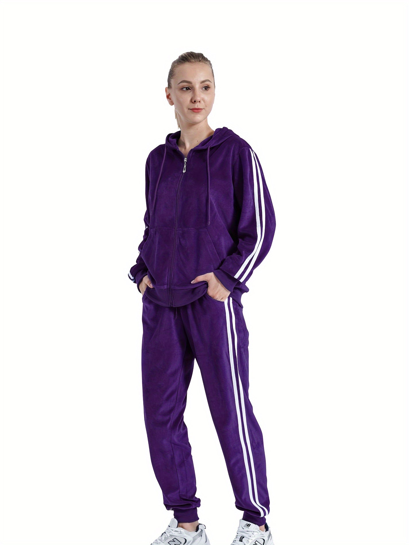 Velvet Women's Hooded Sports Two-Piece Set With Jacket And Pants
