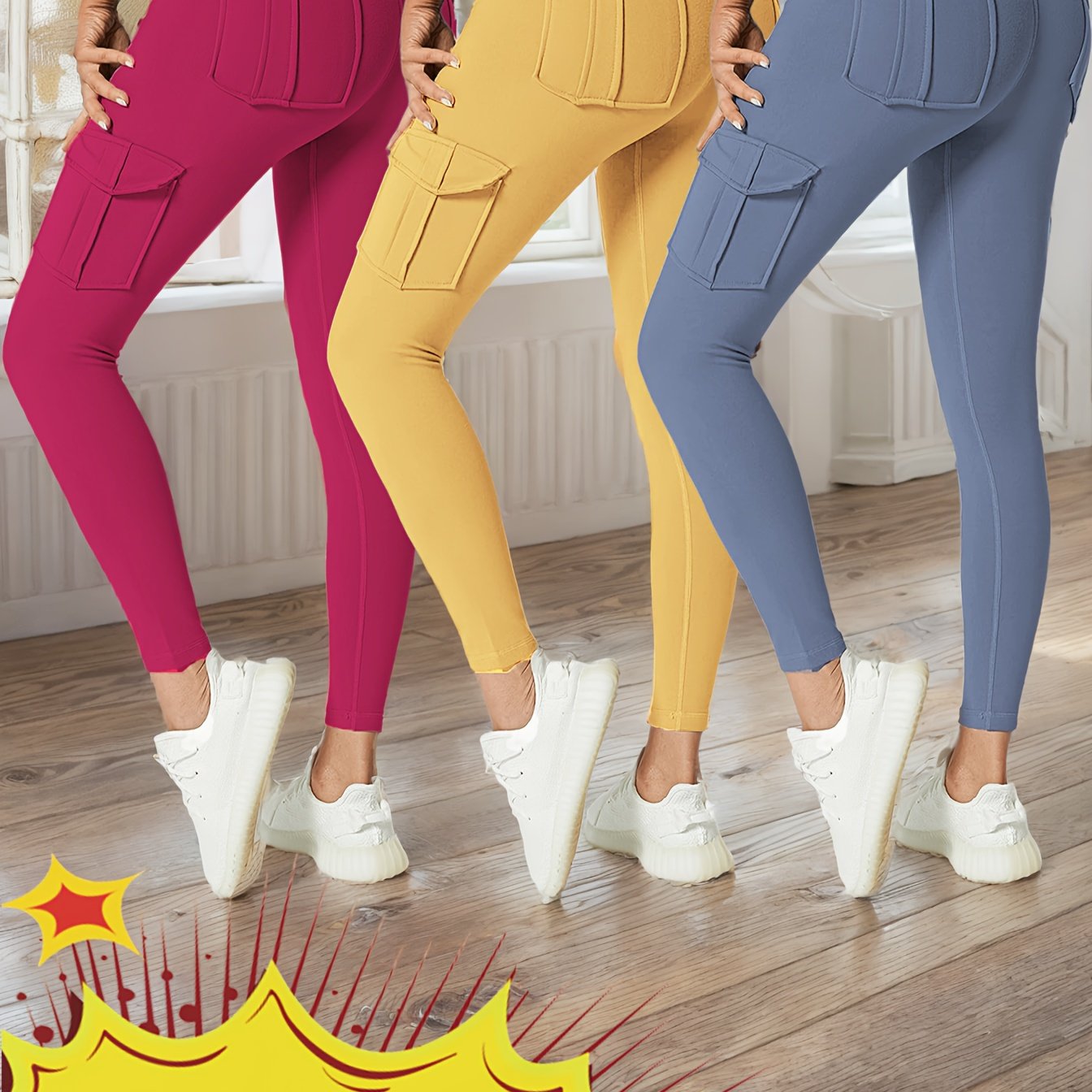 JEGGE High Waisted Yoga Leggings Set 3 Pack With Pockets