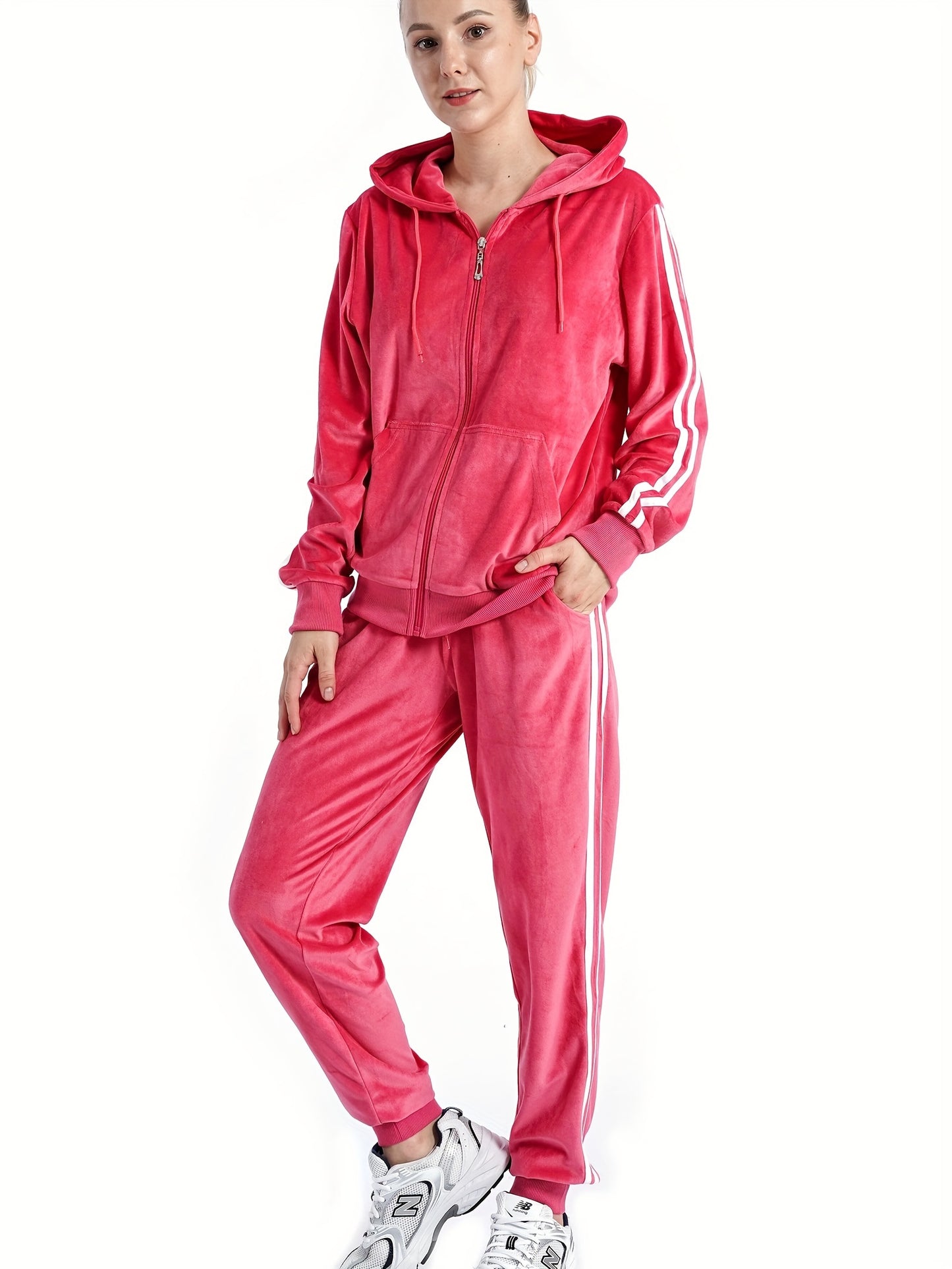 Velvet Women's Hooded Sports Two-Piece Set With Jacket And Pants