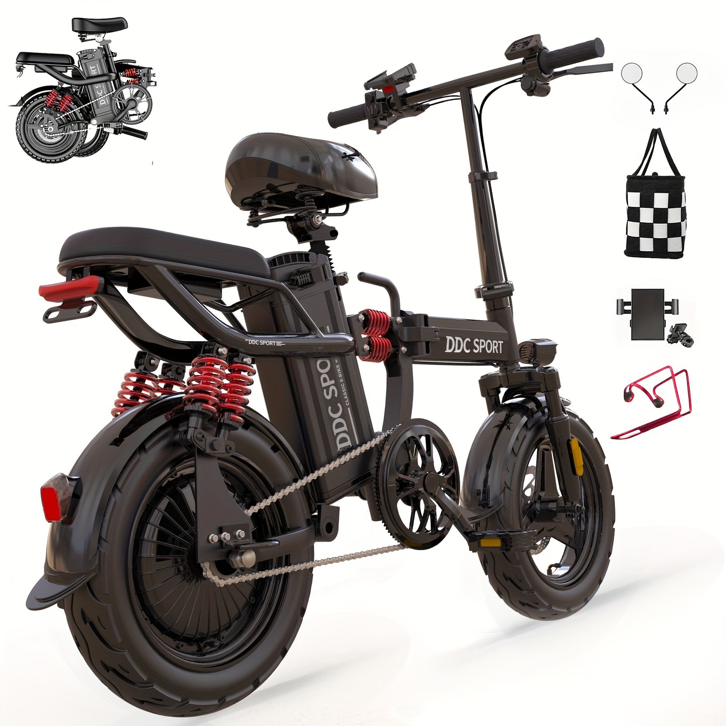 DDC SPORT Folding Electric Bike For Adults 48V 20Ah Battery
