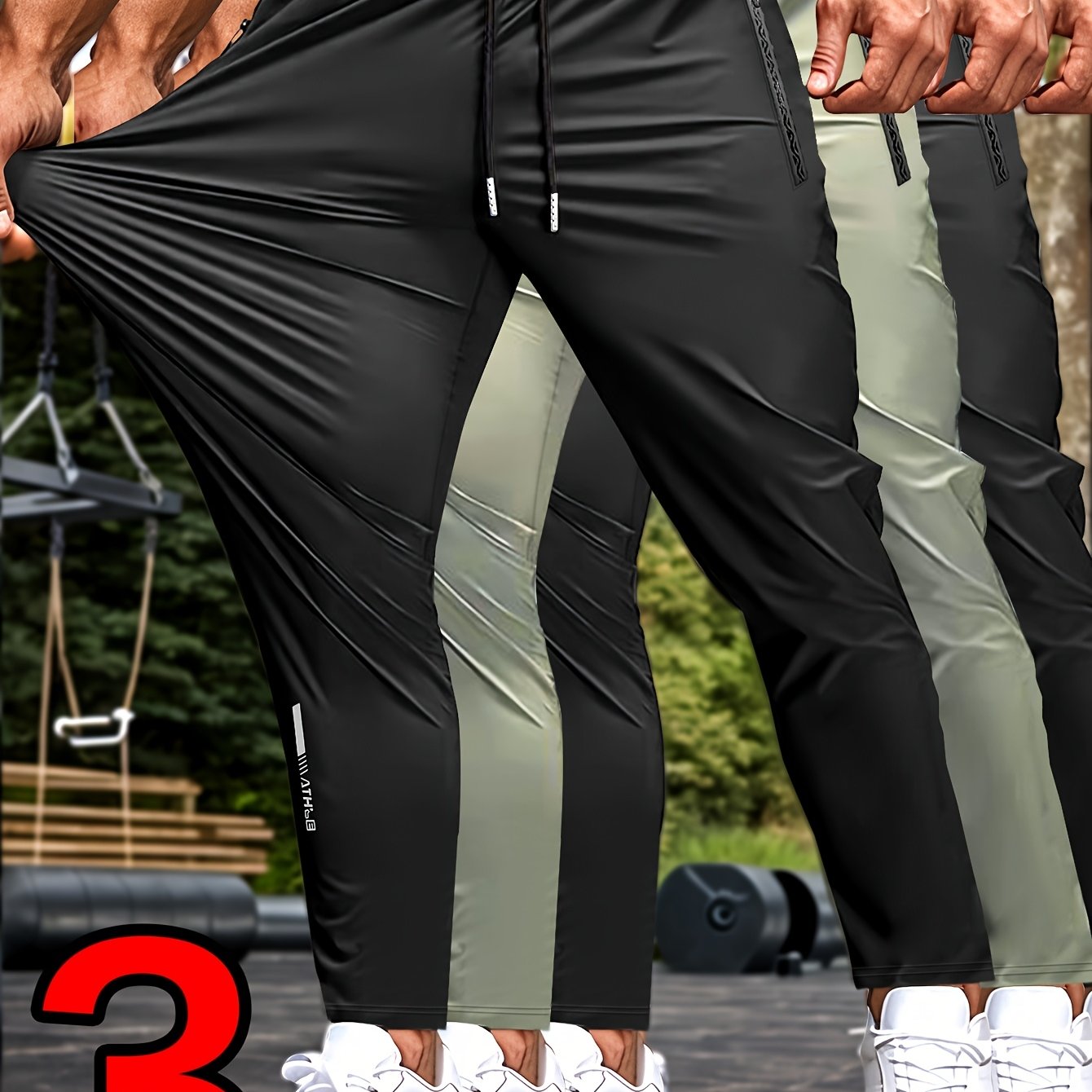 HIDKAT Men Set Breathable Stretch Pants With Zippered Pockets