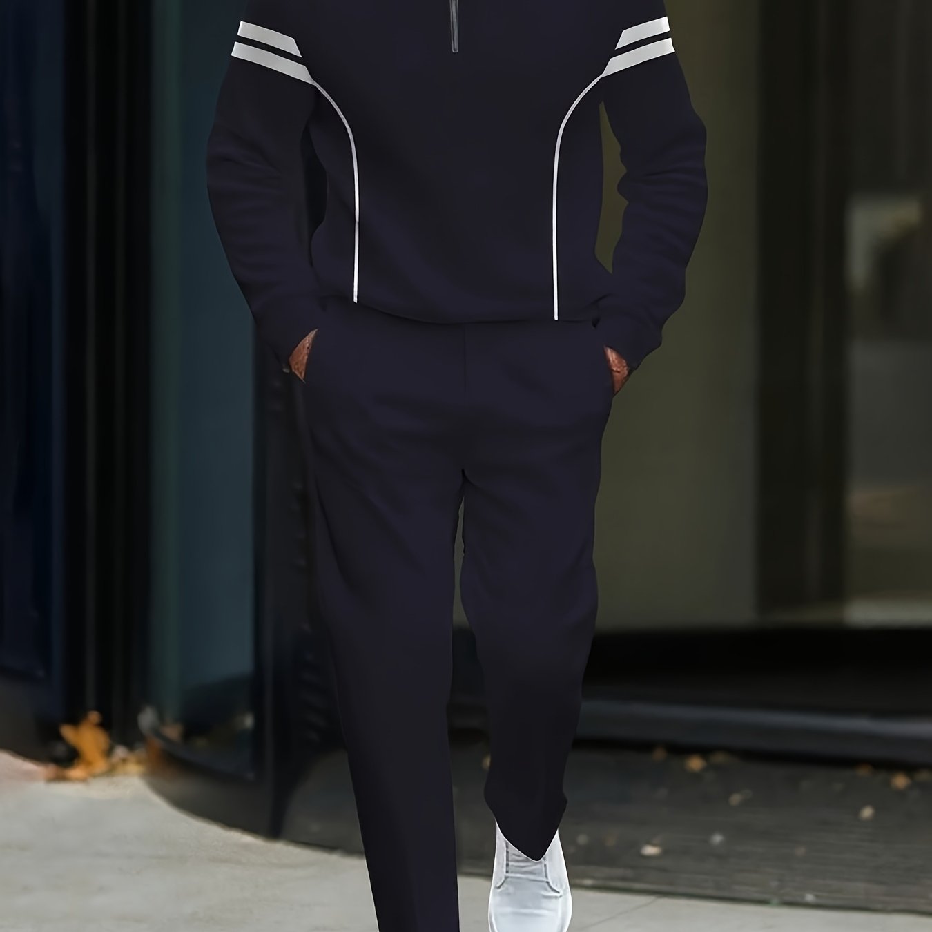 Men's Striped Half Zip Hoodie and Straight Pants Set