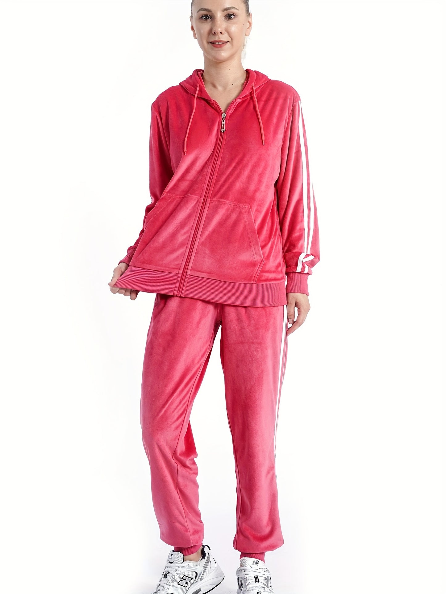 Velvet Women's Hooded Sports Two-Piece Set With Jacket And Pants