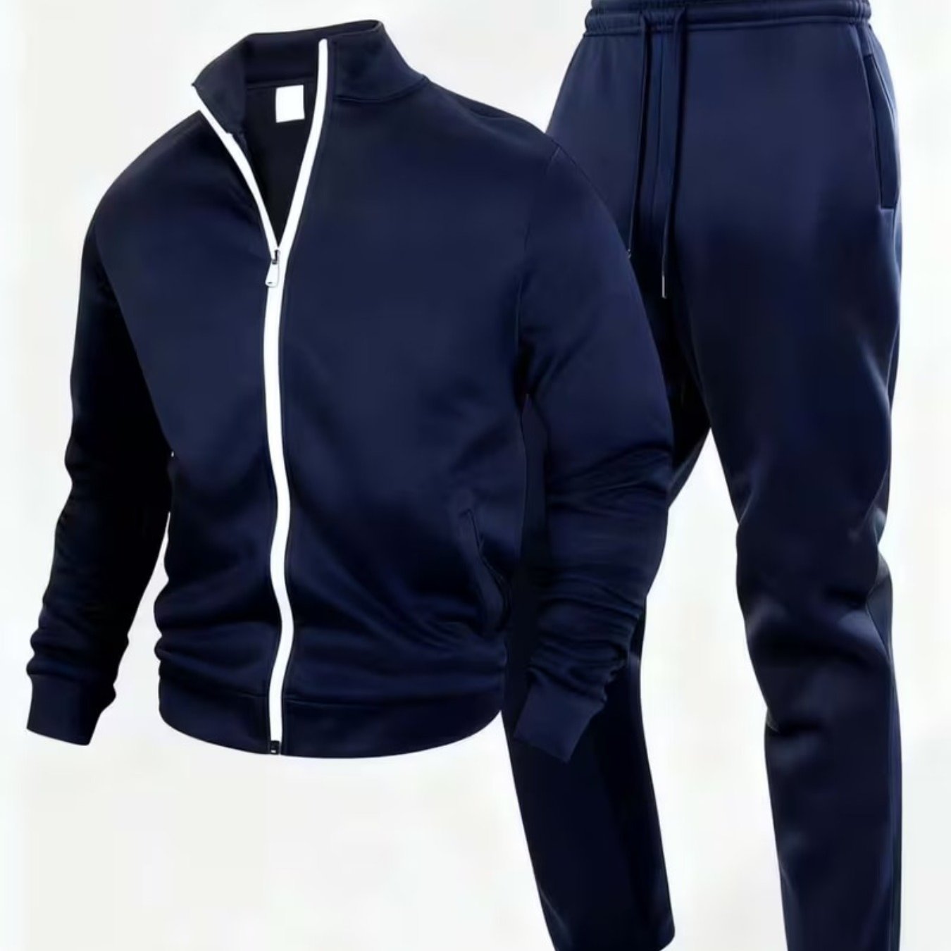 Men's Zip Up Tracksuit With Baseball Collar And Printed Pattern