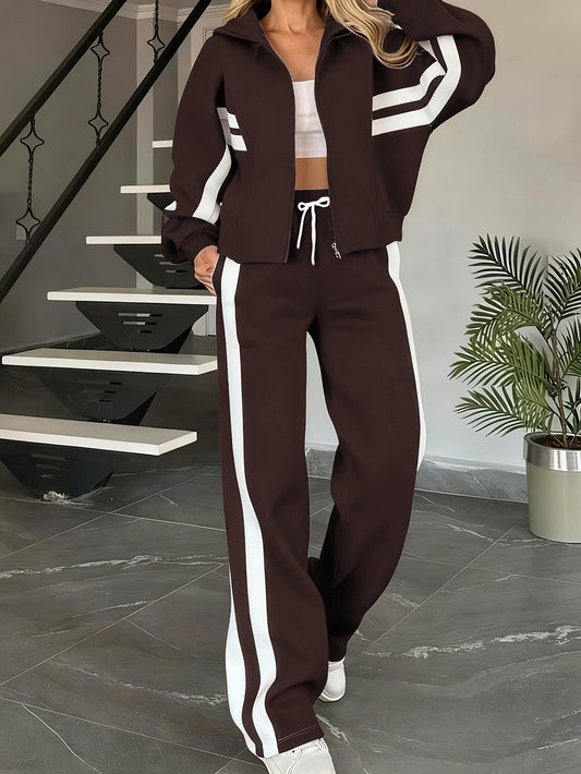 Y Design Two-Piece Zipper Jacket And Wide-Leg Pants Set