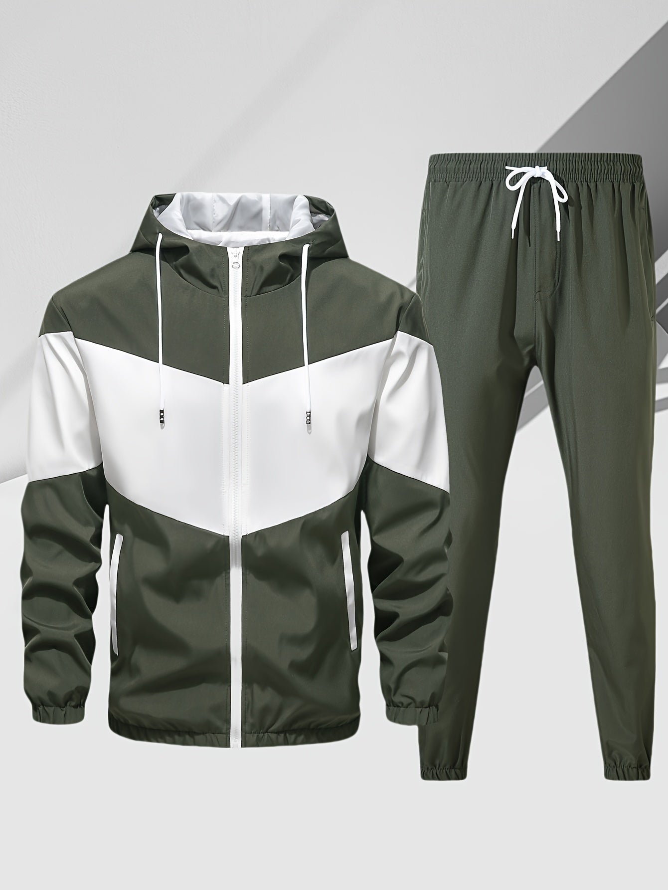 Men's Casual Two-Piece Hooded Zipper Jacket And Breathable Pants Set