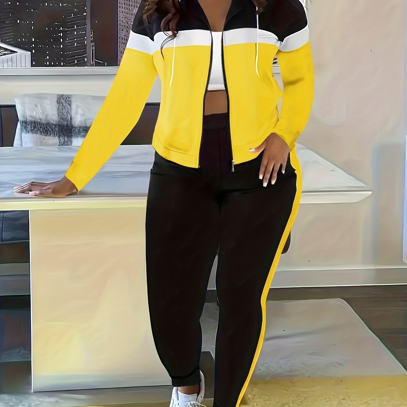 Two Piece Zip Up Tracksuit Set With Jogger Pants Women
