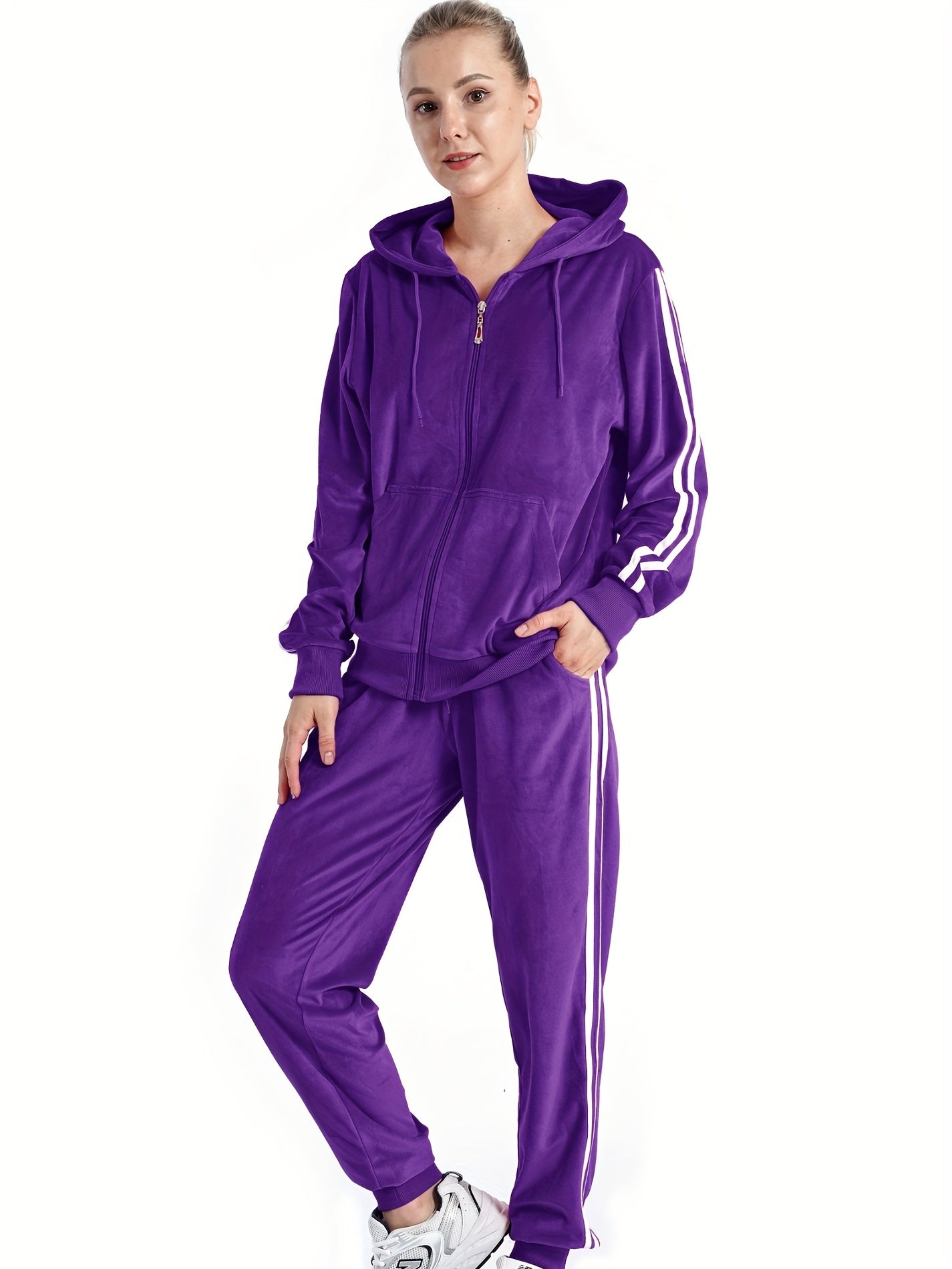 Velvet Women's Hooded Sports Two-Piece Set With Jacket And Pants