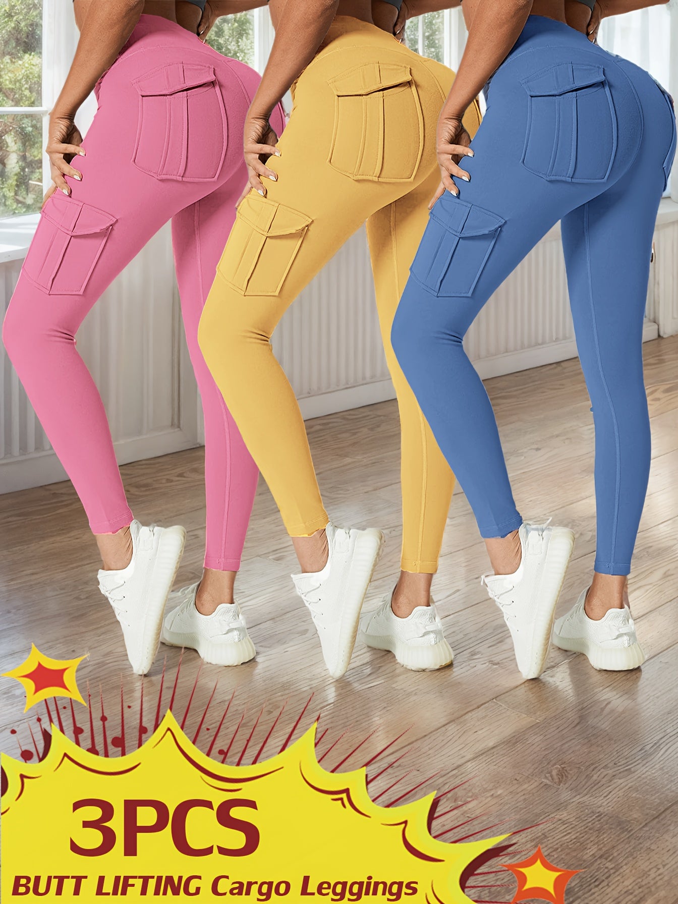 JEGGE High Waisted Yoga Leggings Set 3 Pack With Pockets